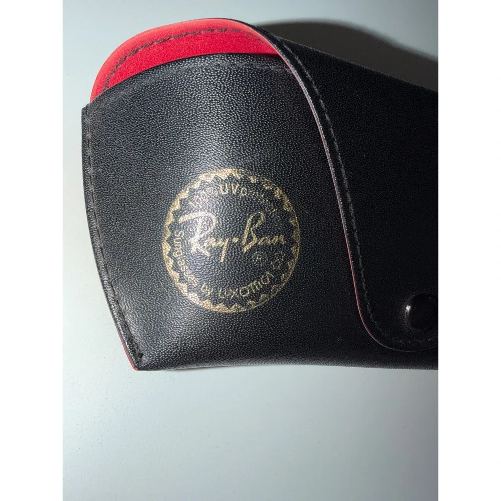 Ray-Ban Black Faux Leather Sunglasses Case Red Interior Snap Closure Luxottica